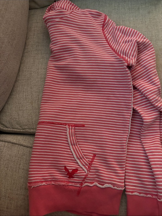 American Eagle Outfitters Tops - American Eagle Outfitters Pink & White Striped Hoodie